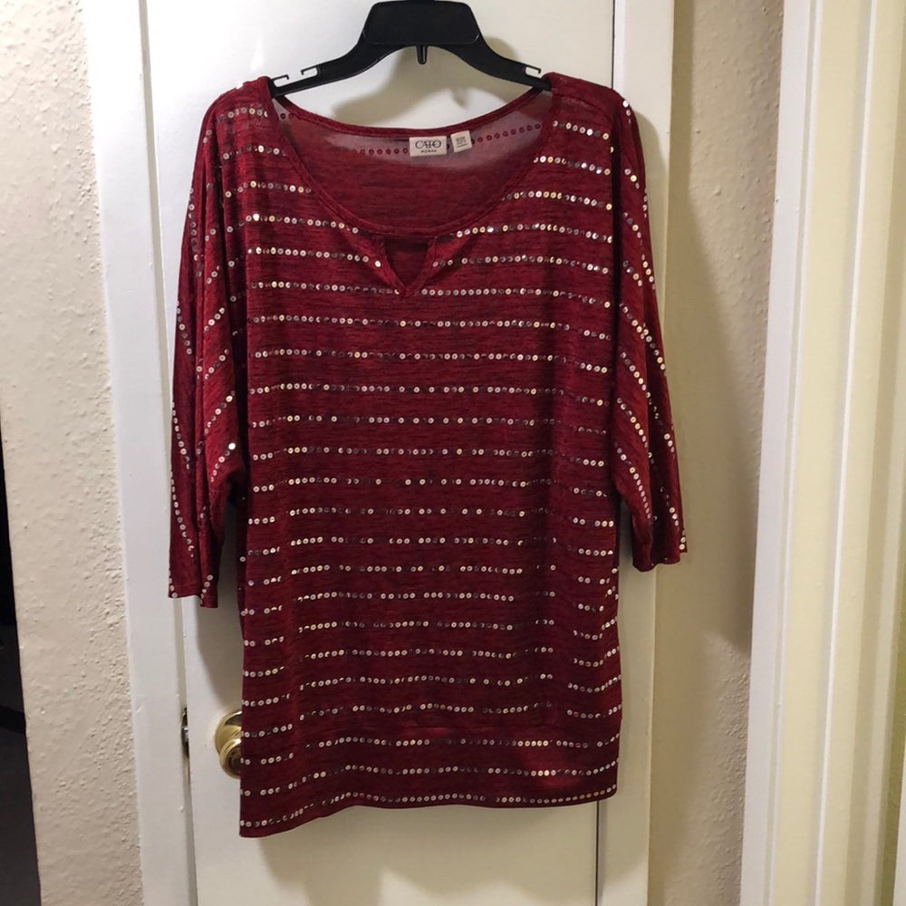 Cato red sequined 3/4 length sleeve shirt